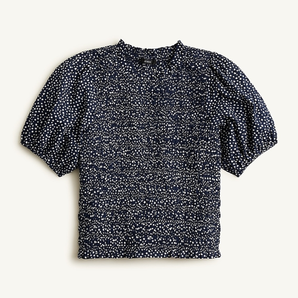 Puff-sleeve textured voile smocked top in dot